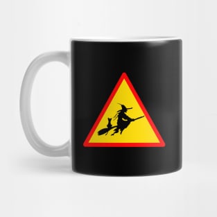 Road Sign Warning About Witches on Broomsticks Mug